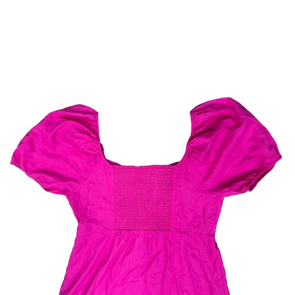 Short Puffy-Sleeve Square-Neck Linen Dress | Pink / Rose Violet | Size 14 | NWOT - Picture 11 of 14